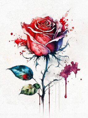 4x6 Crimson Bloom Rose Watercolor Oil Painting Art Print Romantic Gothic Decor